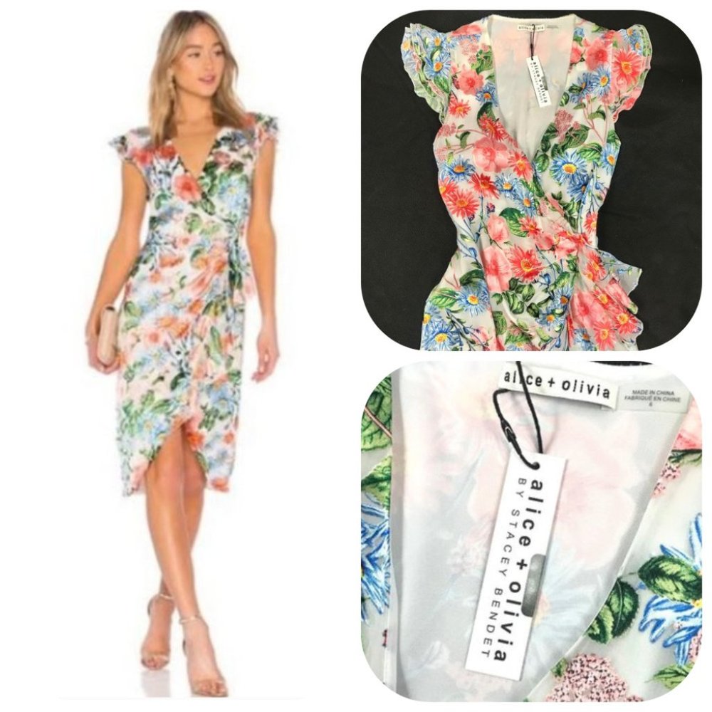 Auc alice +olivia Garnet Floral-print Silk Wrap Dress 6